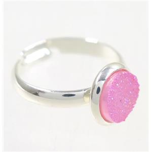 pink druzy agate ring, copper, silver palted, approx 8mm dia, 18mm dia [GMRG342]