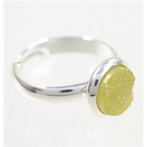 yellow druzy agate ring, copper, silver palted, approx 8mm dia, 18mm dia [GMRG343]