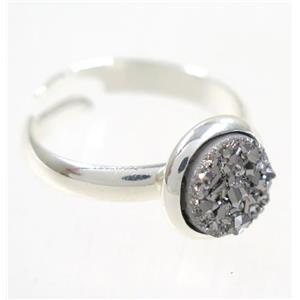 silver druzy agate ring, copper, silver palted, approx 8mm dia, 18mm dia [GMRG344]