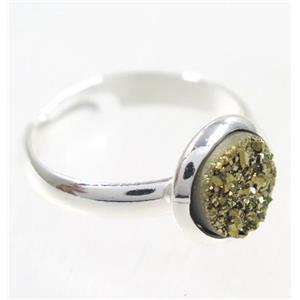 golden druzy agate ring, copper, silver palted, approx 8mm dia, 18mm dia [GMRG345]