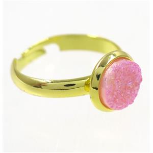 pink druzy agate ring, copper, gold palted, approx 8mm dia, 18mm dia [GMRG349]