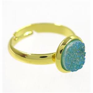 green druzy agate ring, copper, gold palted, approx 8mm dia, 18mm dia [GMRG350]
