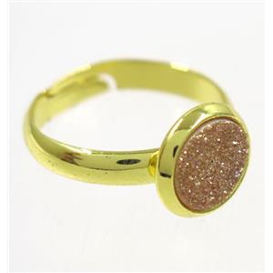 gold-champagne druzy agate ring, copper, gold palted, approx 8mm dia, 18mm dia [GMRG351]