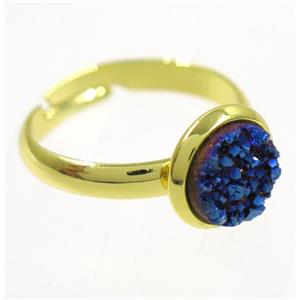 blue druzy agate ring, copper, gold palted, approx 8mm dia, 18mm dia [GMRG352]
