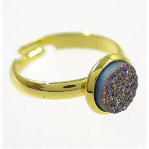 rainbow druzy agate ring, copper, gold palted, approx 8mm dia, 18mm dia [GMRG353]