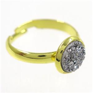 silver druzy agate ring, copper, gold palted, approx 8mm dia, 18mm dia [GMRG354]