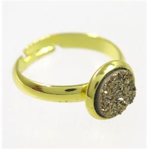 golden druzy agate ring, copper, gold palted, approx 8mm dia, 18mm dia [GMRG355]