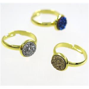 druzy agate ring, mix color, copper, gold palted, approx 8mm dia, 18mm dia [GMRG357]