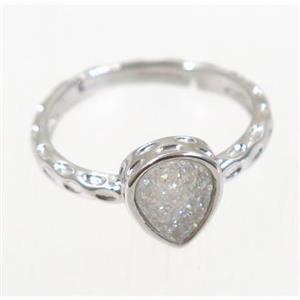 druzy agate ring, copper, platinum plated, approx 7-18mm [GMRG360]