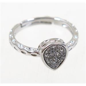 druzy agate ring, copper, platinum plated, approx 7-18mm [GMRG361]