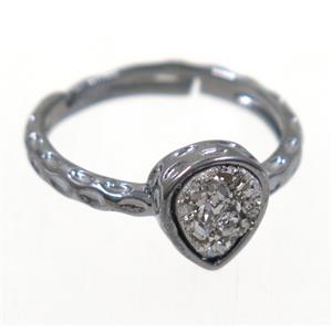 druzy agate ring, copper, black, approx 7-18mm [GMRG367]