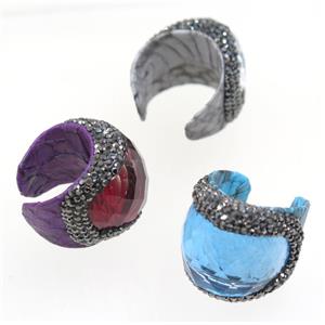 gemstone bead, copper ring, paved rhinestone, approx 20-30mm [GMRG379]