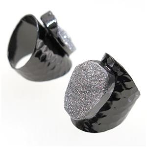 silver Druzy Agate Ring, copper, black plated, approx 15-22mm [GMRG385]
