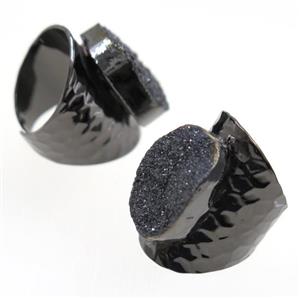 black Druzy Agate Ring, copper, black plated, approx 15-22mm [GMRG386]
