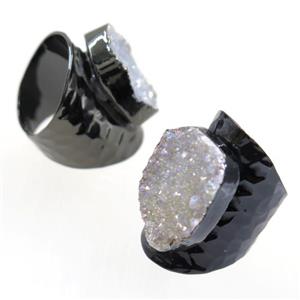 white AB-color Druzy Agate Ring, copper, black plated, approx 15-22mm [GMRG387]