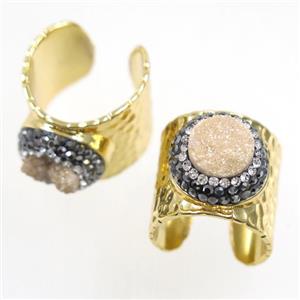 champagne Druzy Quartz Copper Ring pave rhineston, gold plated, approx 10-22mm [GMRG392]