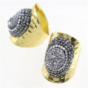 silver Druzy Quartz Copper Ring pave rhineston, gold plated, approx 10-22mm [GMRG397]