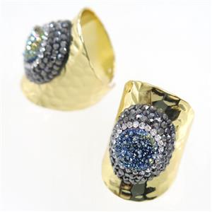 green Druzy Quartz Copper Ring pave rhineston, gold plated, approx 10-22mm [GMRG401]