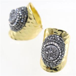 silver Druzy Quartz Copper Ring pave rhineston, gold plated, approx 10-22mm [GMRG403]