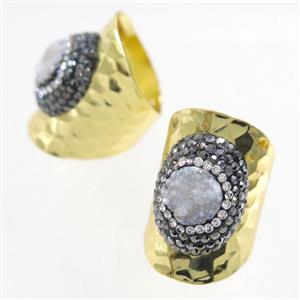 white Druzy Quartz Copper Ring pave rhineston, gold plated, approx 10-22mm [GMRG406]