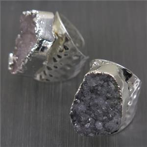 druzy agate copper Ring, silver plated, approx 20-25mm [GMRG408]