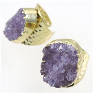 druzy Amethyst copper Ring, gold plated, approx 20-25mm [GMRG412]
