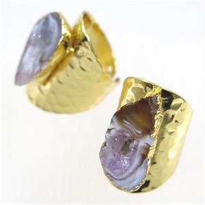 Druzy Agate geode copper ring, gold plated, approx 20-25mm [GMRG421]