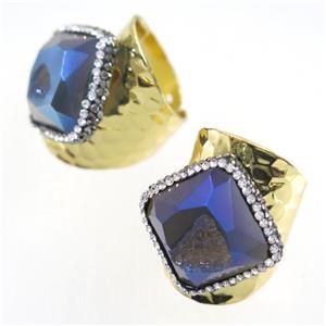 purple Druzy Agate geode copper Ring pave rhinestone, gold plated, approx 20-25mm [GMRG423]