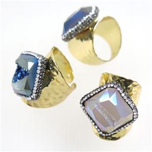 mix Druzy Agate geode copper Ring pave rhinestone, gold plated, approx 20-25mm [GMRG426]