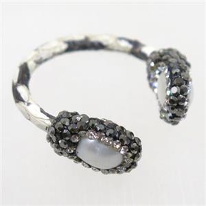 freshwater Pearl Ring paved rhinestone, approx 20mm dia [GMRG432]