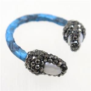 freshwater Pearl Ring paved rhinestone, blue, approx 20mm dia [GMRG434]