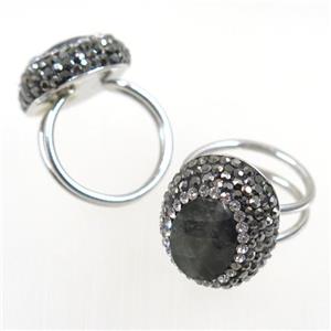 Labradorite Ring paved rhinestone, approx 17mm dia [GMRG440]