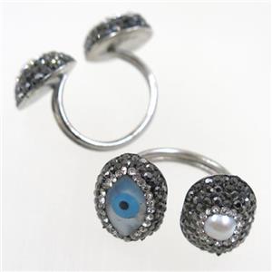 freshwater Pearl and Shell Ring paved rhinestone, approx 18mm dia [GMRG442]
