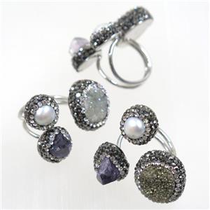 mix Gemstone Ring paved rhinestone, approx 18mm dia [GMRG445]