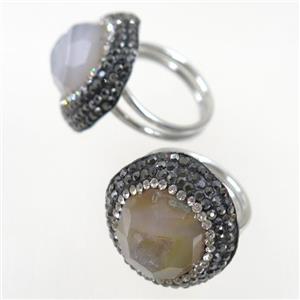 natural Agate Druzy Ring paved rhinestone, approx 18mm dia [GMRG447]