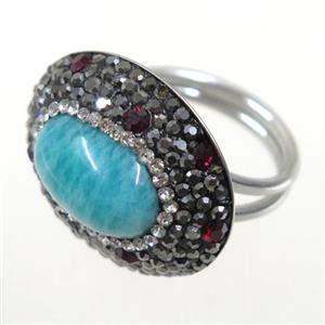 green Amazonite Ring paved rhinestone, approx 19mm dia [GMRG449]