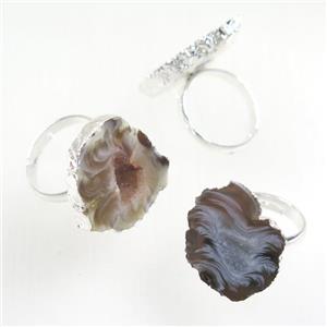 Agate Druzy Ring, silver plated, approx 18-25mm [GMRG473]