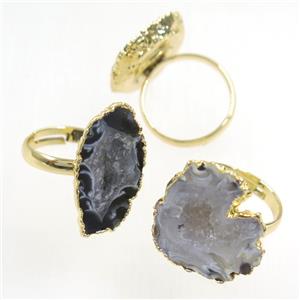 Agate Druzy Ring, gold plated, approx 18-25mm [GMRG474]