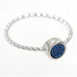 blue Druzy agate rring, copper, silver plated, approx 4-18mm [GMRG494]