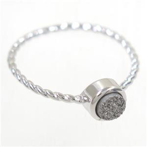 silver Druzy agate rring, copper, silver plated, approx 4-18mm [GMRG496]