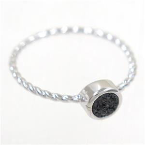 black Druzy agate rring, copper, silver plated, approx 4-18mm [GMRG498]