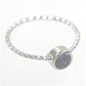 white AB-color Druzy agate rring, copper, silver plated, approx 4-18mm [GMRG499]