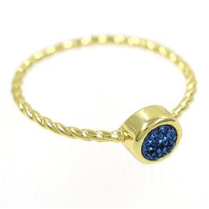 blue Druzy agate rring, copper, gold plated, approx 4-18mm [GMRG501]