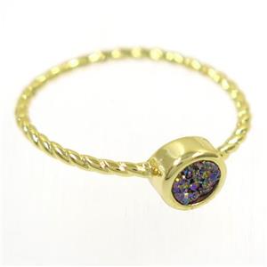 rainbow Druzy agate rring, copper, gold plated, approx 4-18mm [GMRG502]