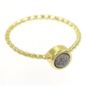 silver Druzy agate rring, copper, gold plated, approx 4-18mm [GMRG503]