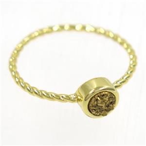 golden Druzy agate rring, copper, gold plated, approx 4-18mm [GMRG504]