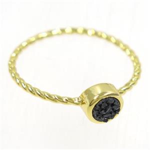 black Druzy agate rring, copper, gold plated, approx 4-18mm [GMRG505]