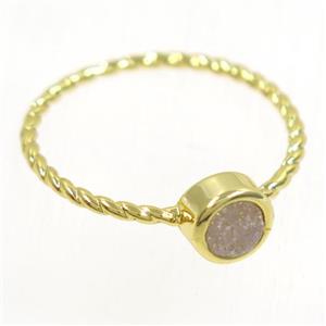white AB-color Druzy agate rring, copper, gold plated, approx 4-18mm [GMRG506]
