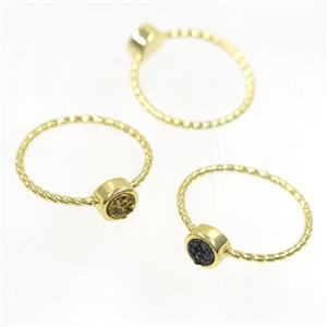 mix color Druzy agate rring, copper, gold plated, approx 4-18mm [GMRG507]