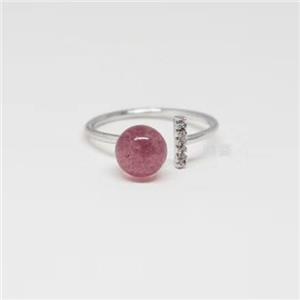 Sterling Silver Ring with Strawberry Quartz, approx 8mm, 20mm dia [GMRG508]